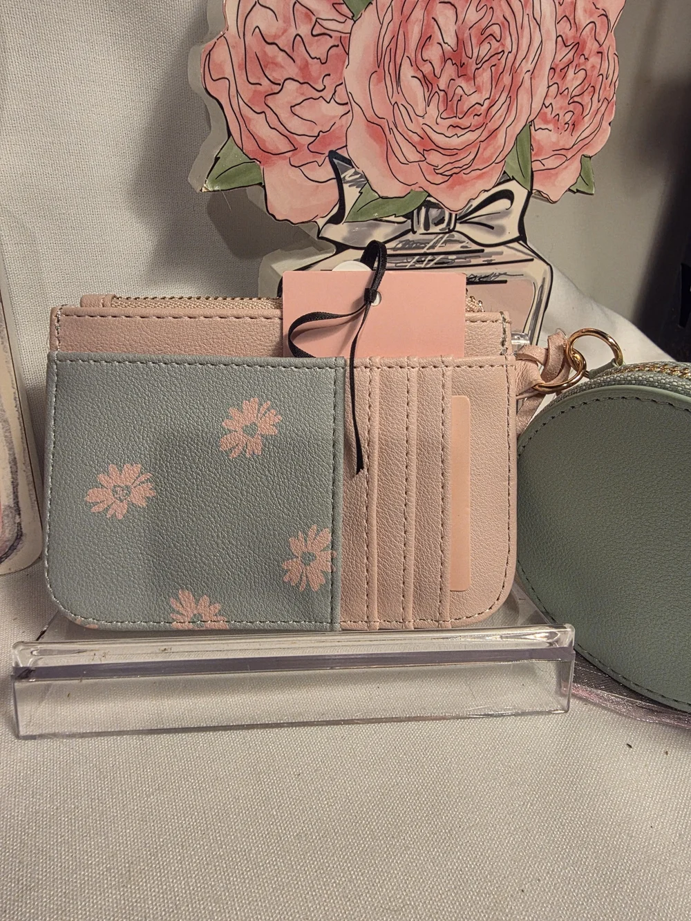 Juicy Couture Floral Zip Card Case & Daisy Coin Purse - Pastel Pink & Mint